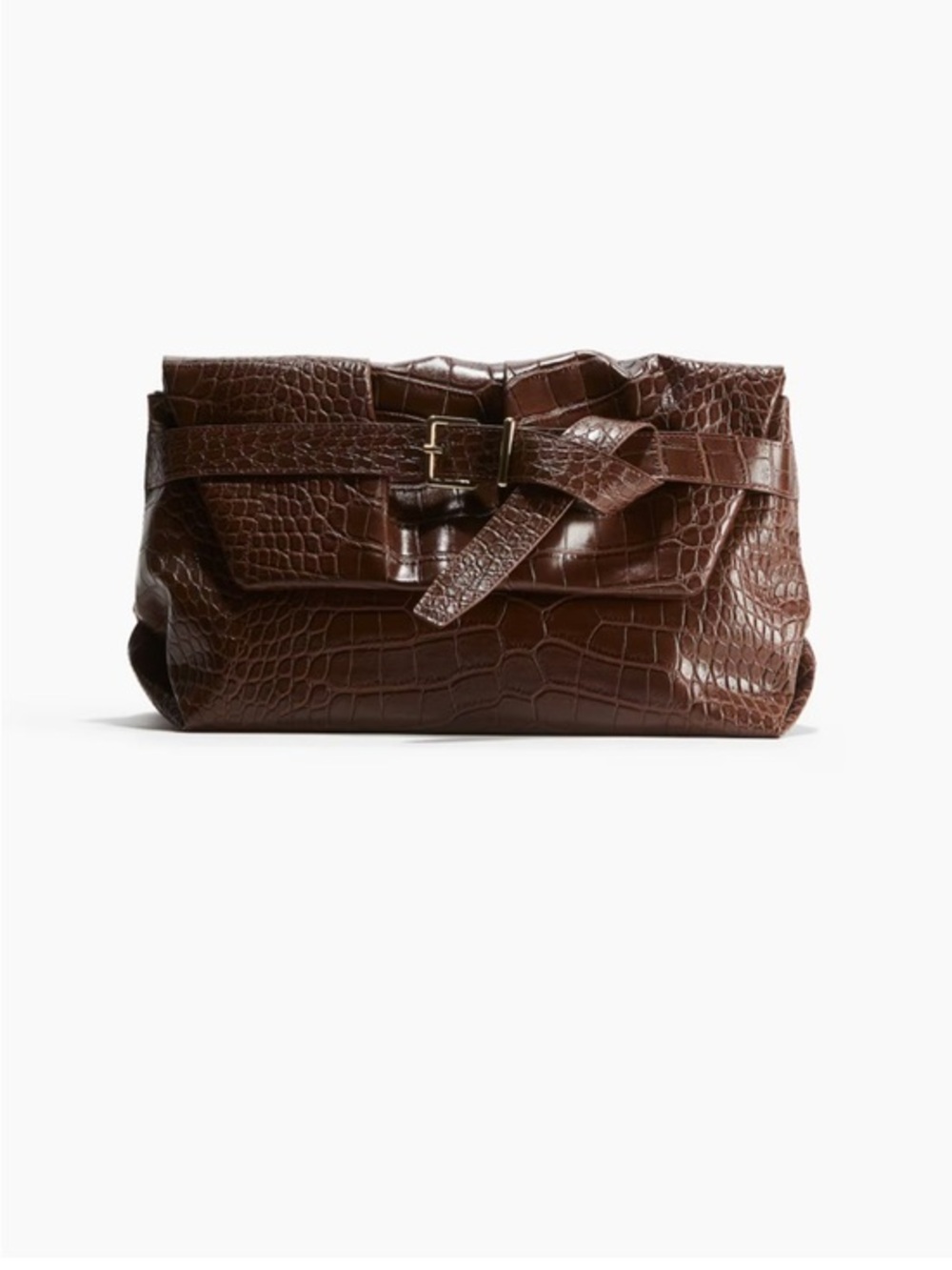 Brown Croc-Embossed Leather Clutch